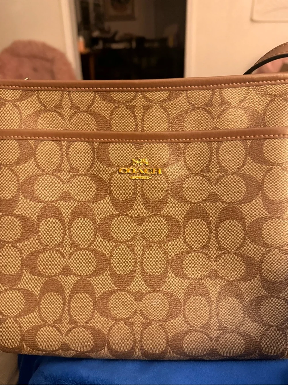 Coach F29210 Signature File Crossbody Khaki PVC Leather *wristlet strap included